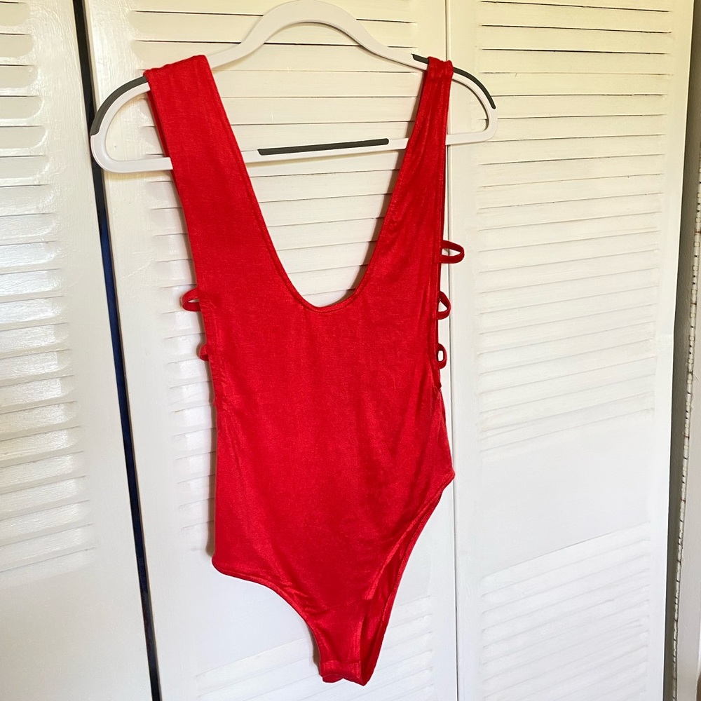 Red Cut Out Body Suit